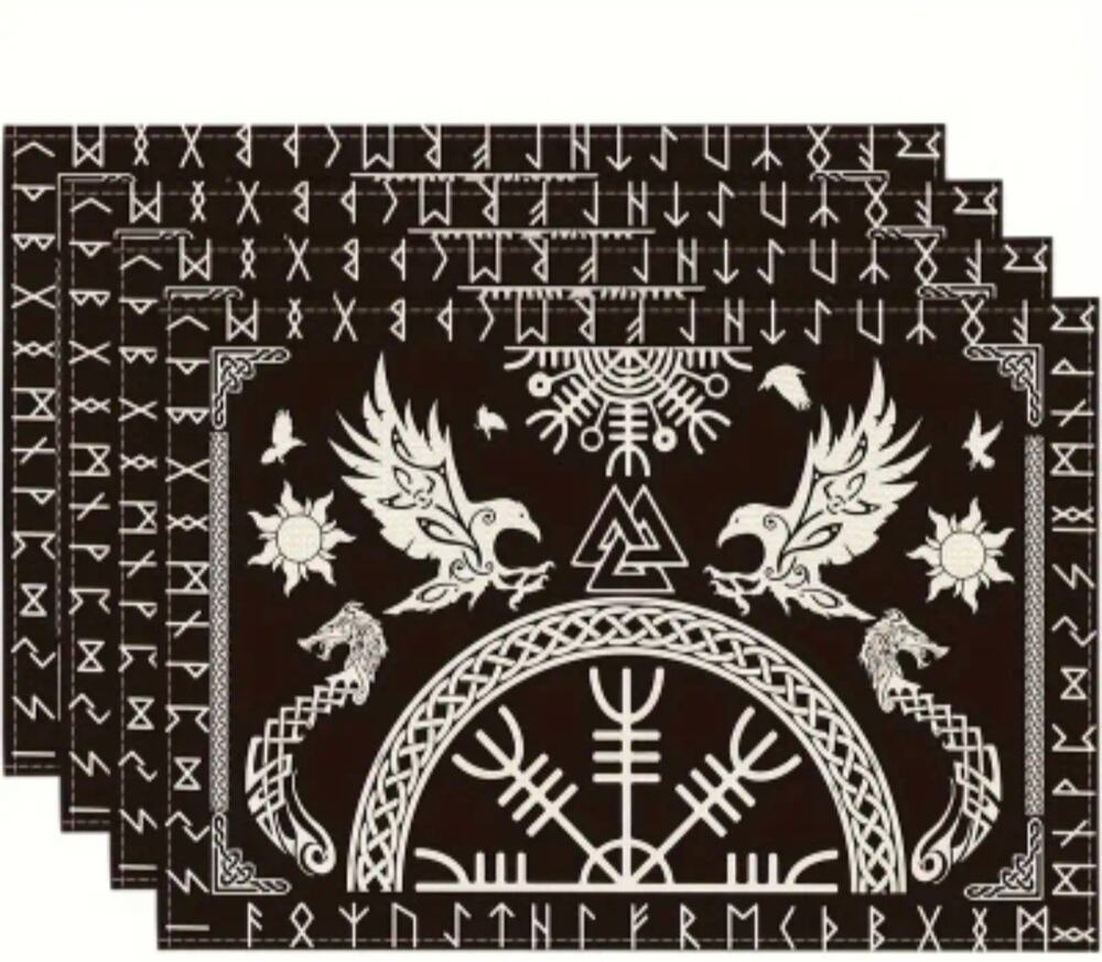 6 Viking Placemats 12×18" Norse Runes Raven Tree Of Life Yggdrasil Vegvisir Gift